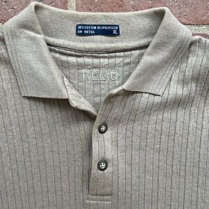 Reliq Men's 3 Button Tan Polo Shirt